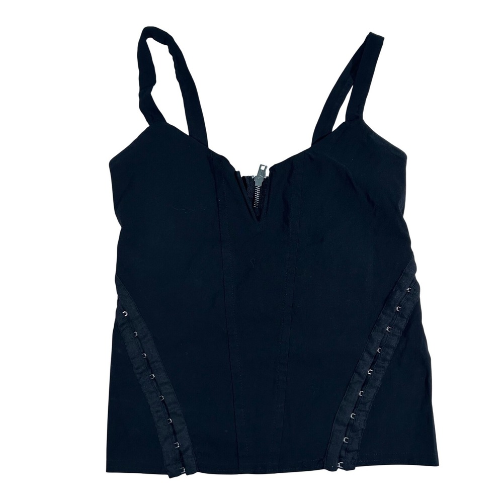 PrettyLittleThing Black Corset Top Zip Front Corset Style Tank Festival Party‎